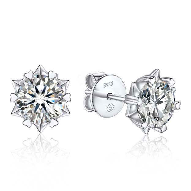Snowflake Round Stud Moissanite Earrings in White Gold (D Color VVS1)