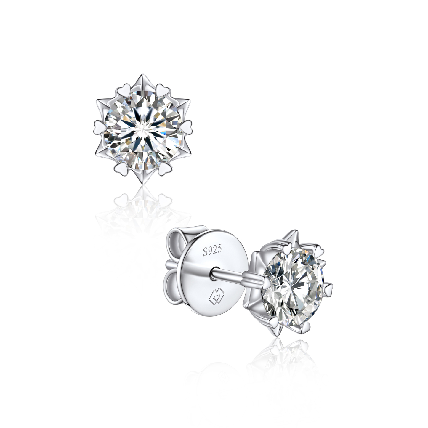 Snowflake Round Stud Moissanite Earrings in White Gold (D Color VVS1)
