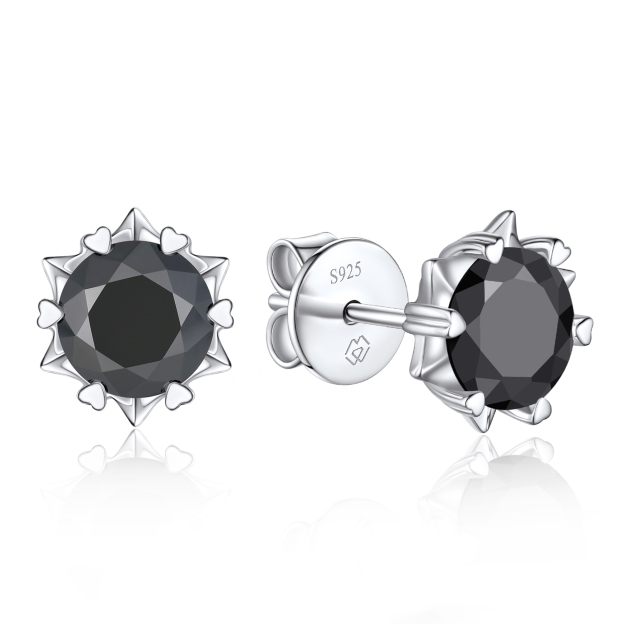 Snowflake Round Stud Black Moissanite Earrings in White Gold (D Color VVS1)