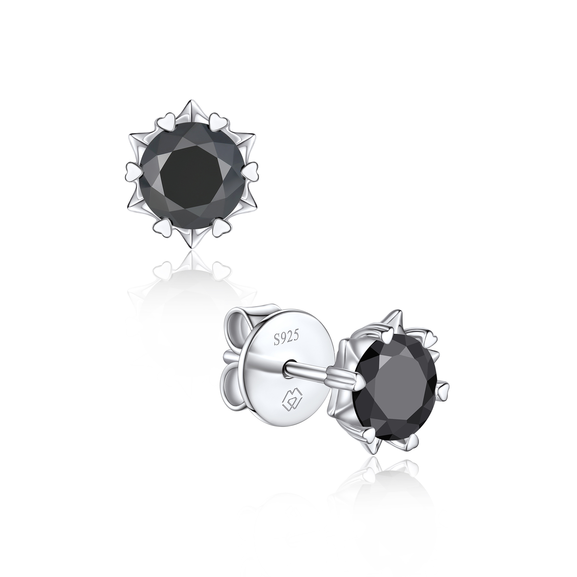 Snowflake Round Stud Black Moissanite Earrings in White Gold (D Color VVS1)