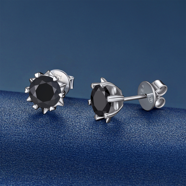 Snowflake Round Stud Black Moissanite Earrings in White Gold (D Color VVS1)