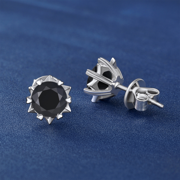 Snowflake Round Stud Black Moissanite Earrings in White Gold (D Color VVS1)