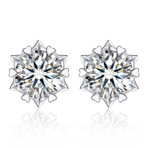 Snowflake Round Stud Moissanite Earrings in White Gold (D Color VVS1)