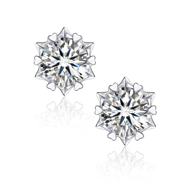 Snowflake Round Stud Moissanite Earrings in White Gold (D Color VVS1)