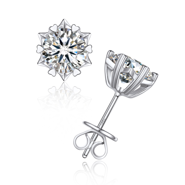 Snowflake Round Stud Moissanite Earrings in White Gold (D Color VVS1)