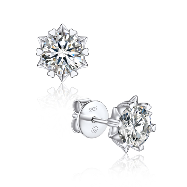 Snowflake Round Stud Moissanite Earrings in White Gold (D Color VVS1)