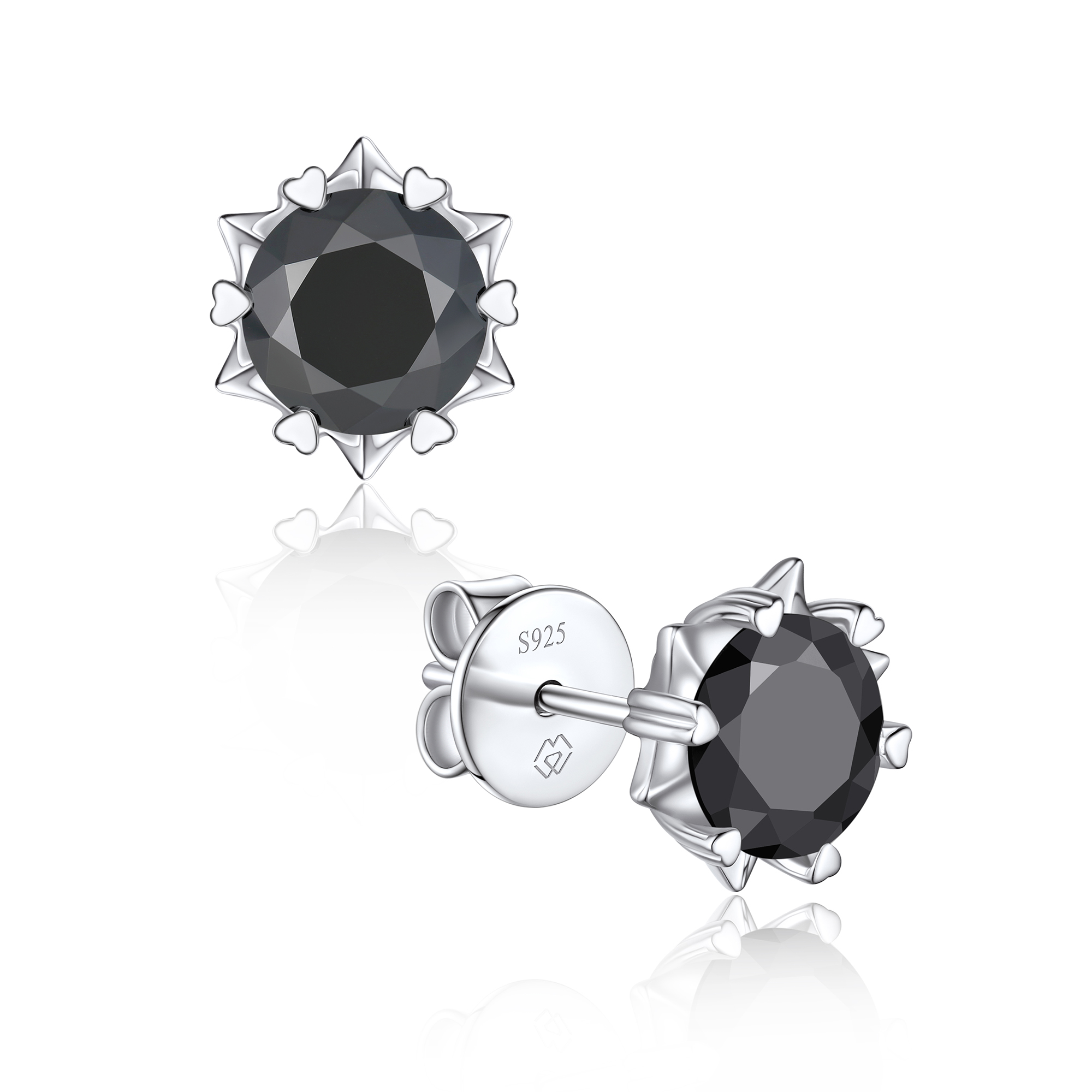 Snowflake Round Stud Black Moissanite Earrings in White Gold (D Color VVS1)