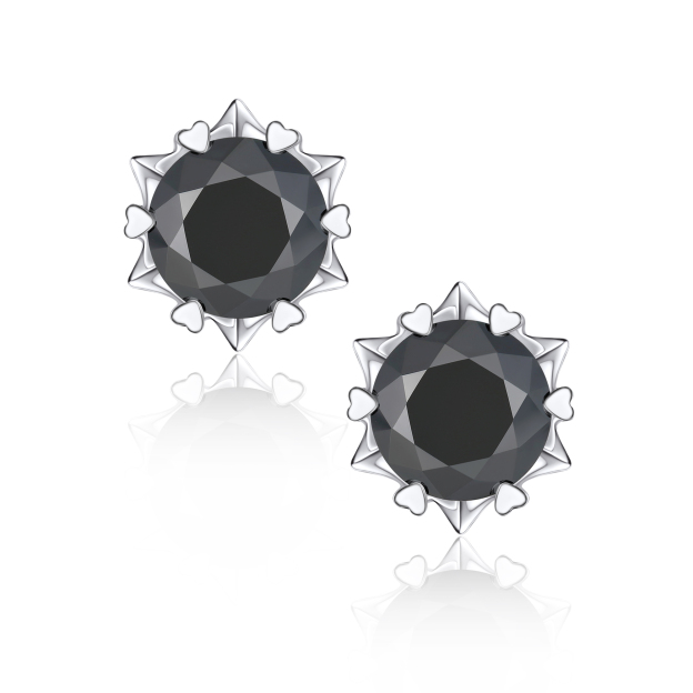 Snowflake Round Stud Black Moissanite Earrings in White Gold (D Color VVS1)