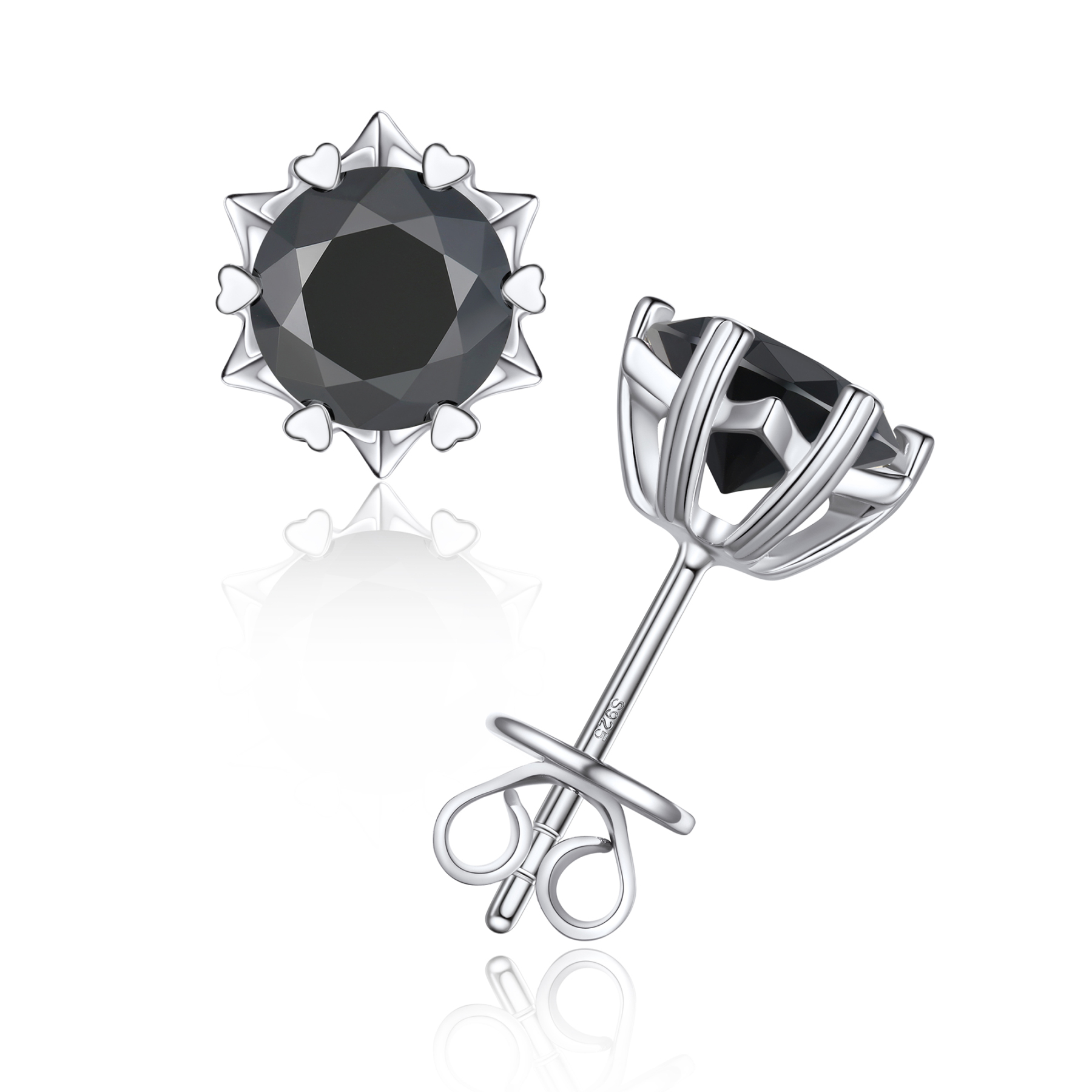 Snowflake Round Stud Black Moissanite Earrings in White Gold (D Color VVS1)