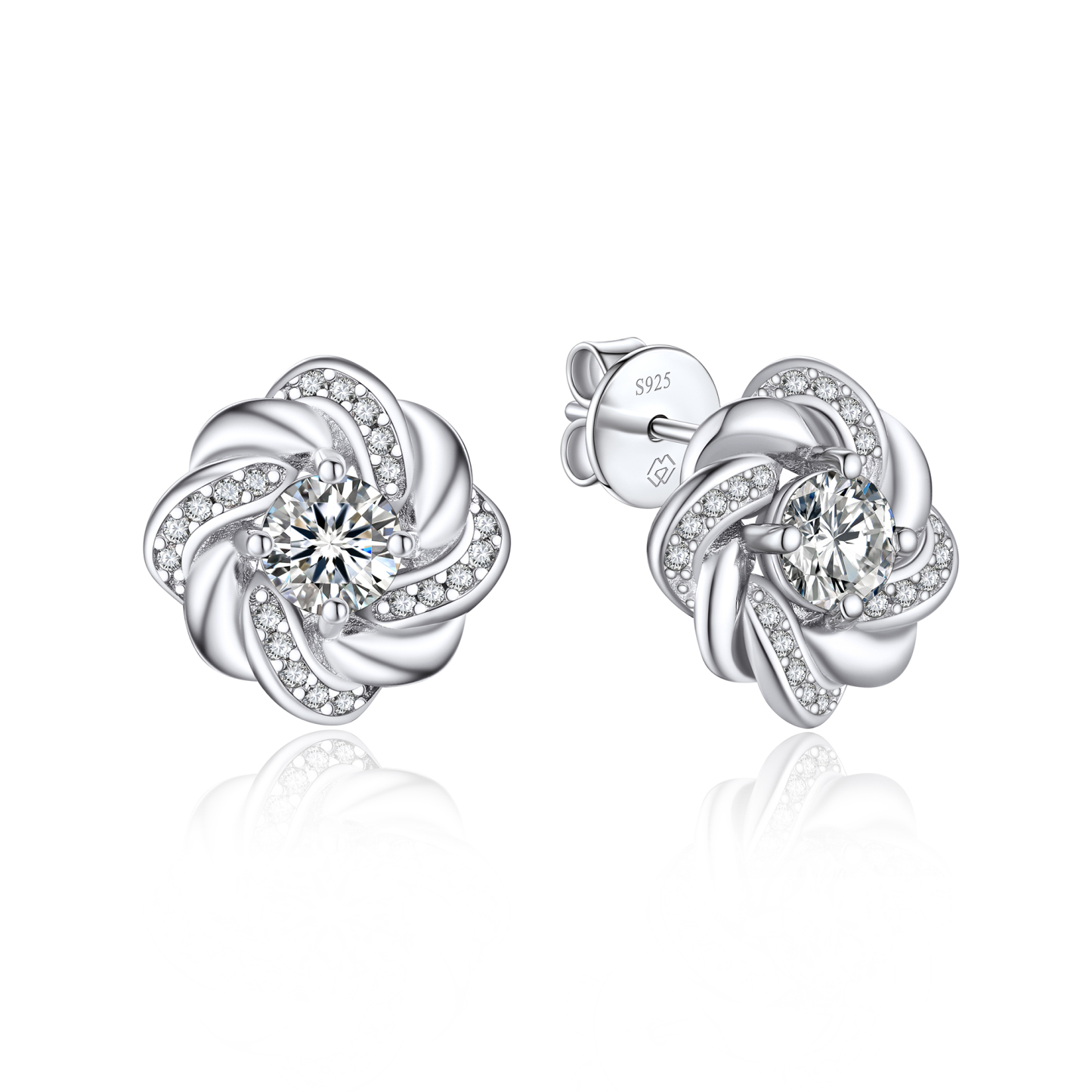 Twisted Vine Round Stud Moissanite Earrings in White Gold (1/2 Ct. VVS1)