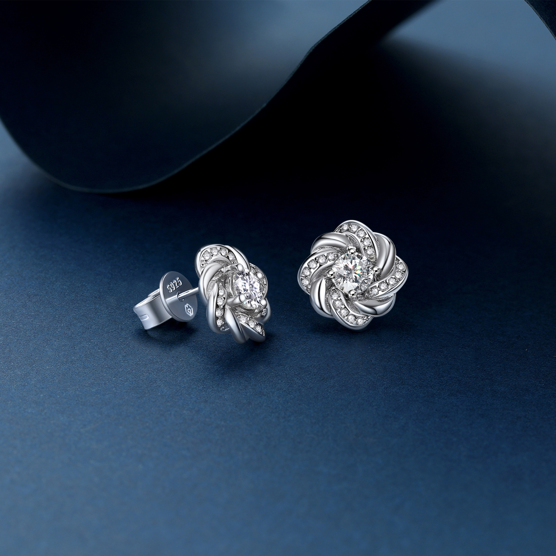 Twisted Vine Round Stud Moissanite Earrings in White Gold (1/2 Ct. VVS1)