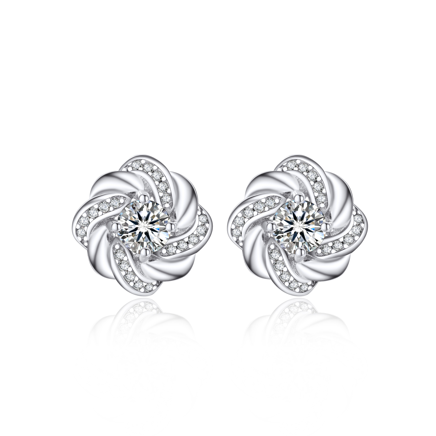 Twisted Vine Round Stud Moissanite Earrings in White Gold (1/2 Ct. VVS1)