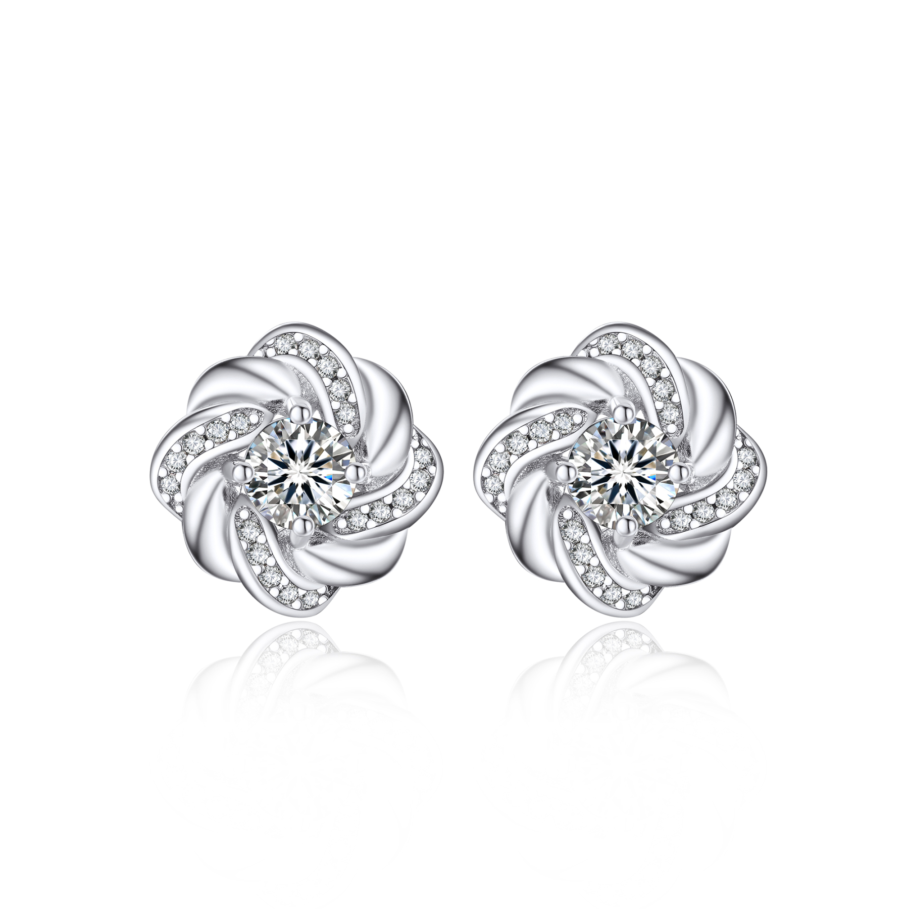 Twisted Vine Round Stud Moissanite Earrings in White Gold (1/2 Ct. VVS1)