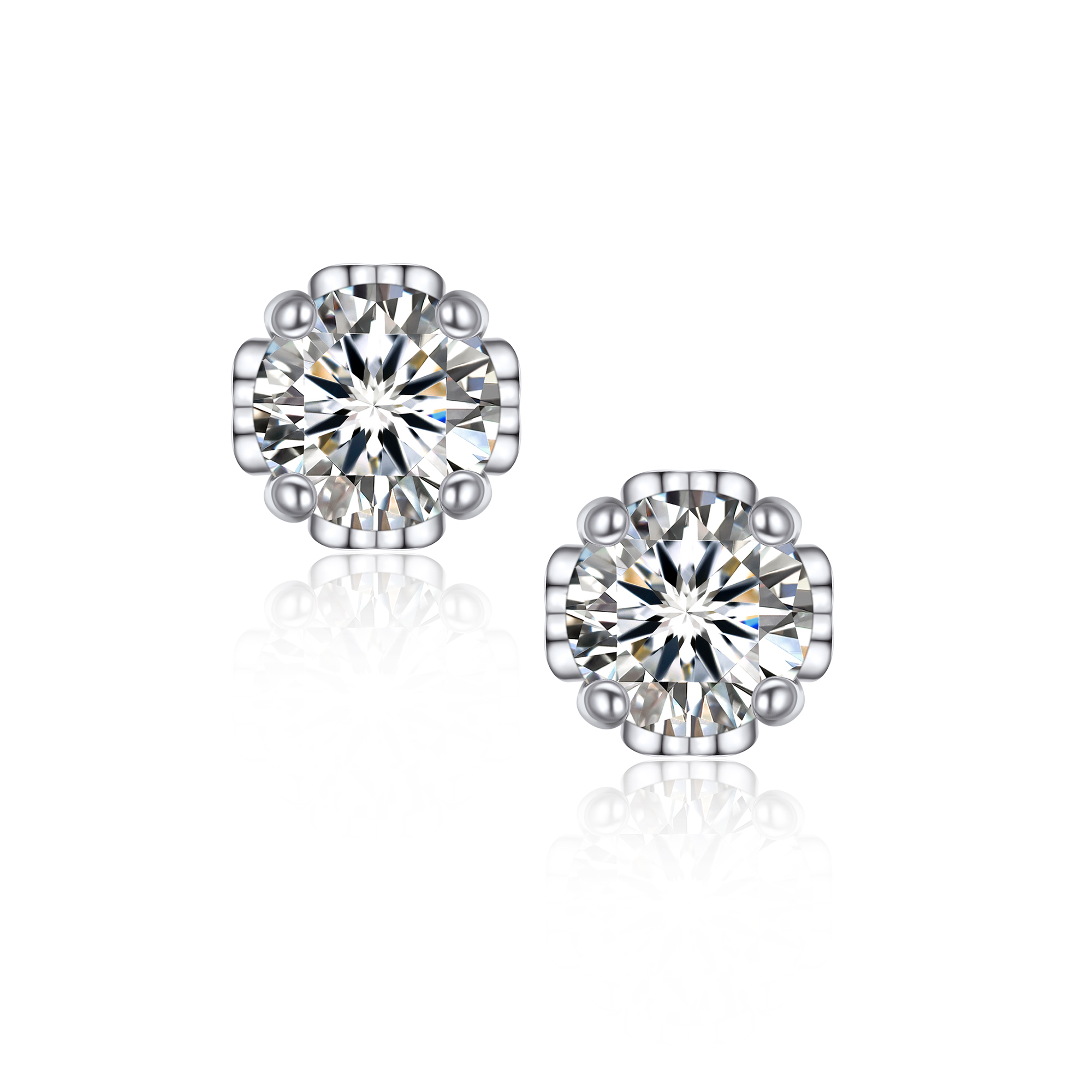 Side Heart Stud Moissanite Earrings in White Gold (D Color VVS1)