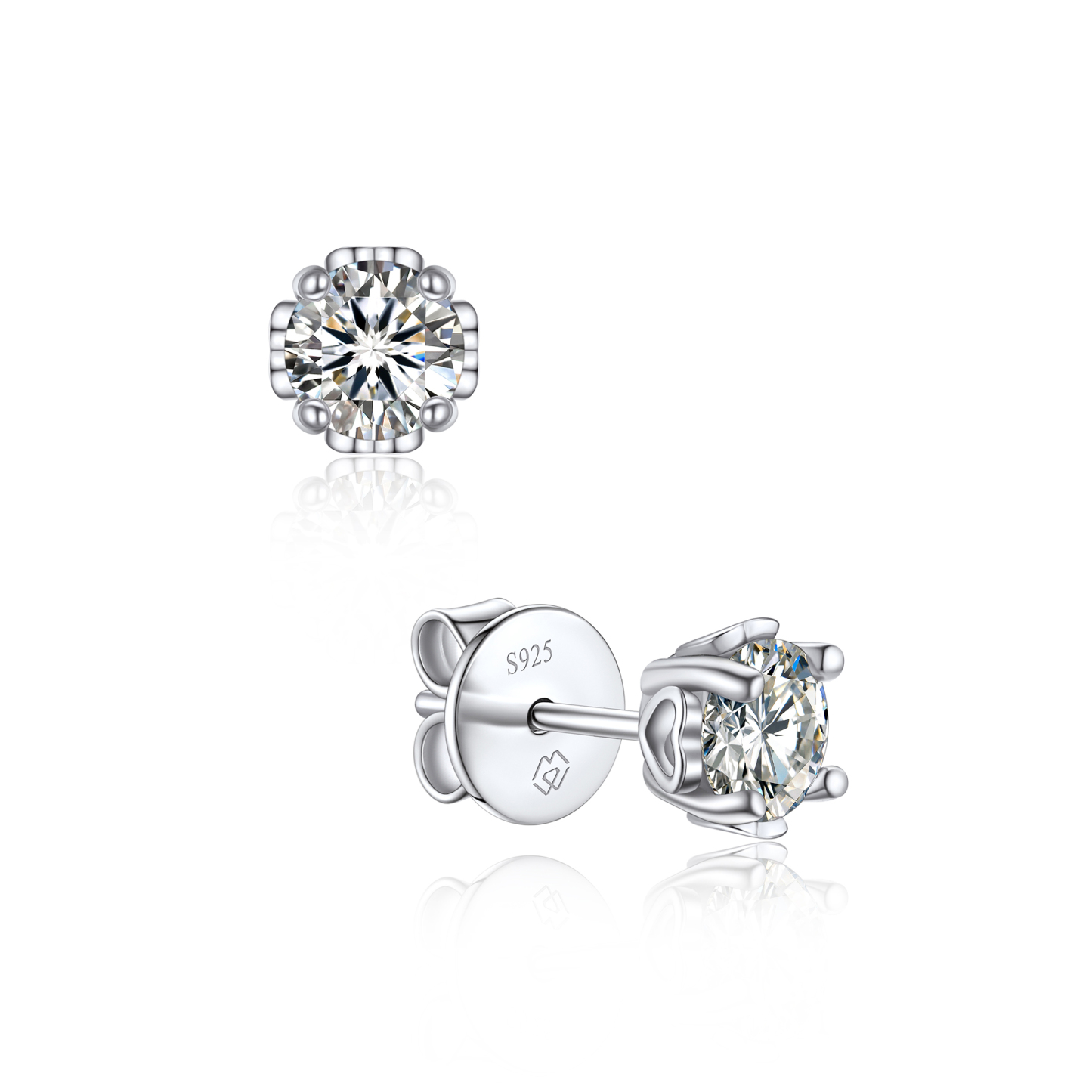 Side Heart Stud Moissanite Earrings in White Gold (D Color VVS1)