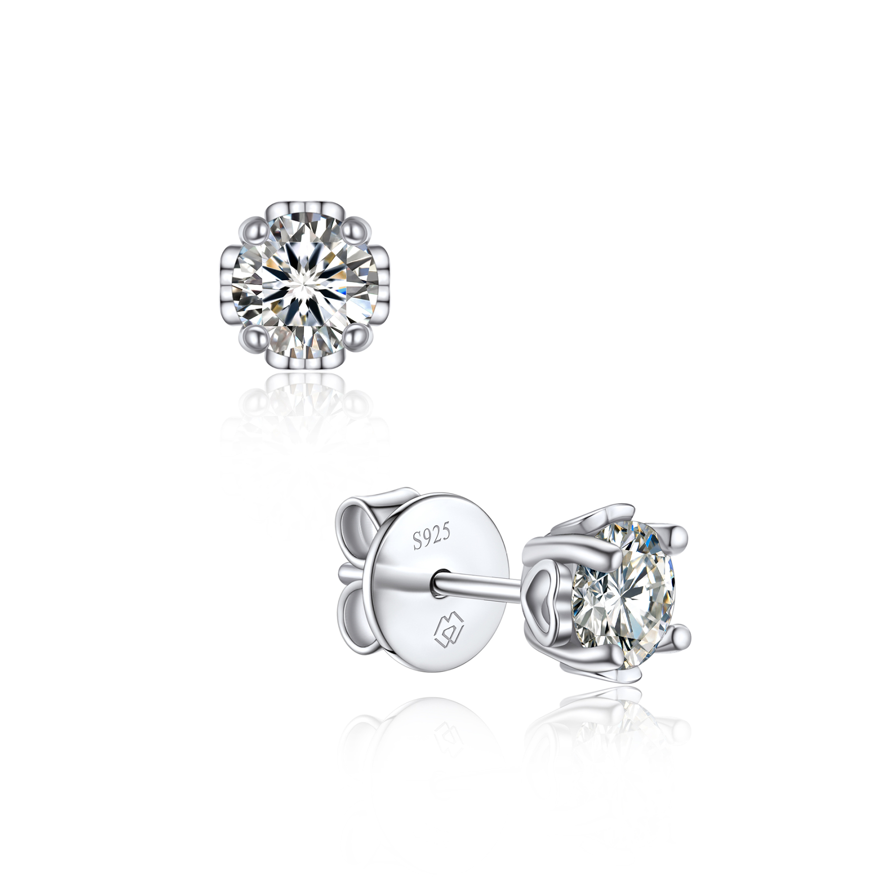 Side Heart Stud Moissanite Earrings in White Gold (D Color VVS1)