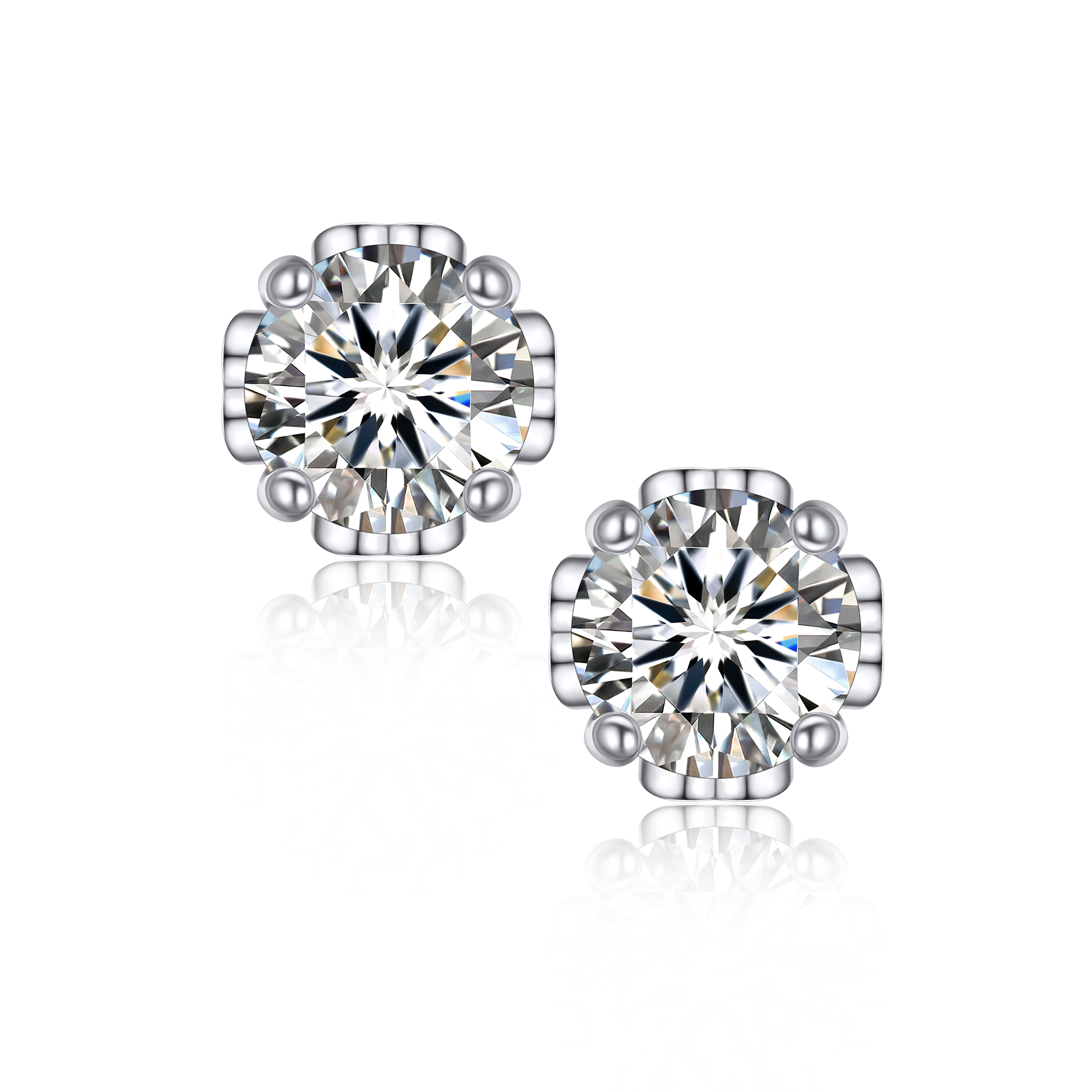 Side Heart Stud Moissanite Earrings in White Gold (D Color VVS1)