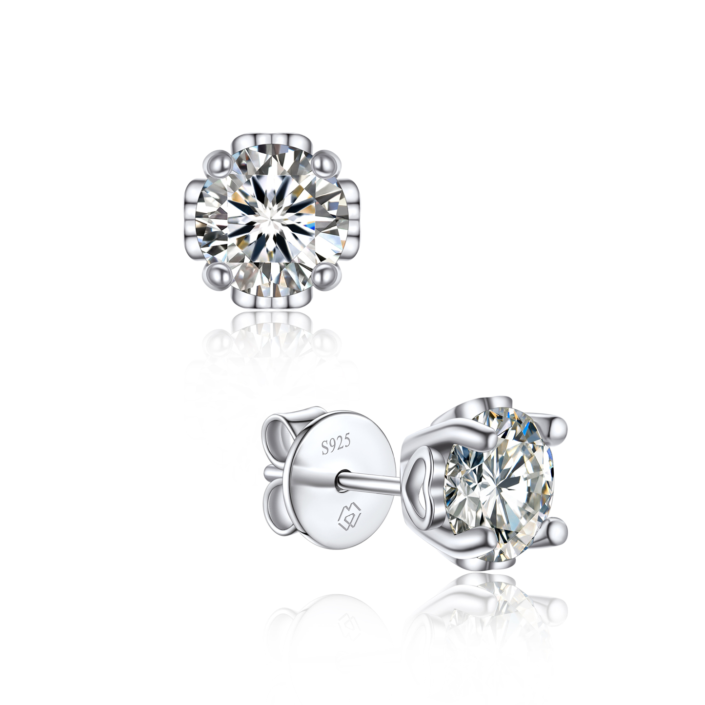 Side Heart Stud Moissanite Earrings in White Gold (D Color VVS1)