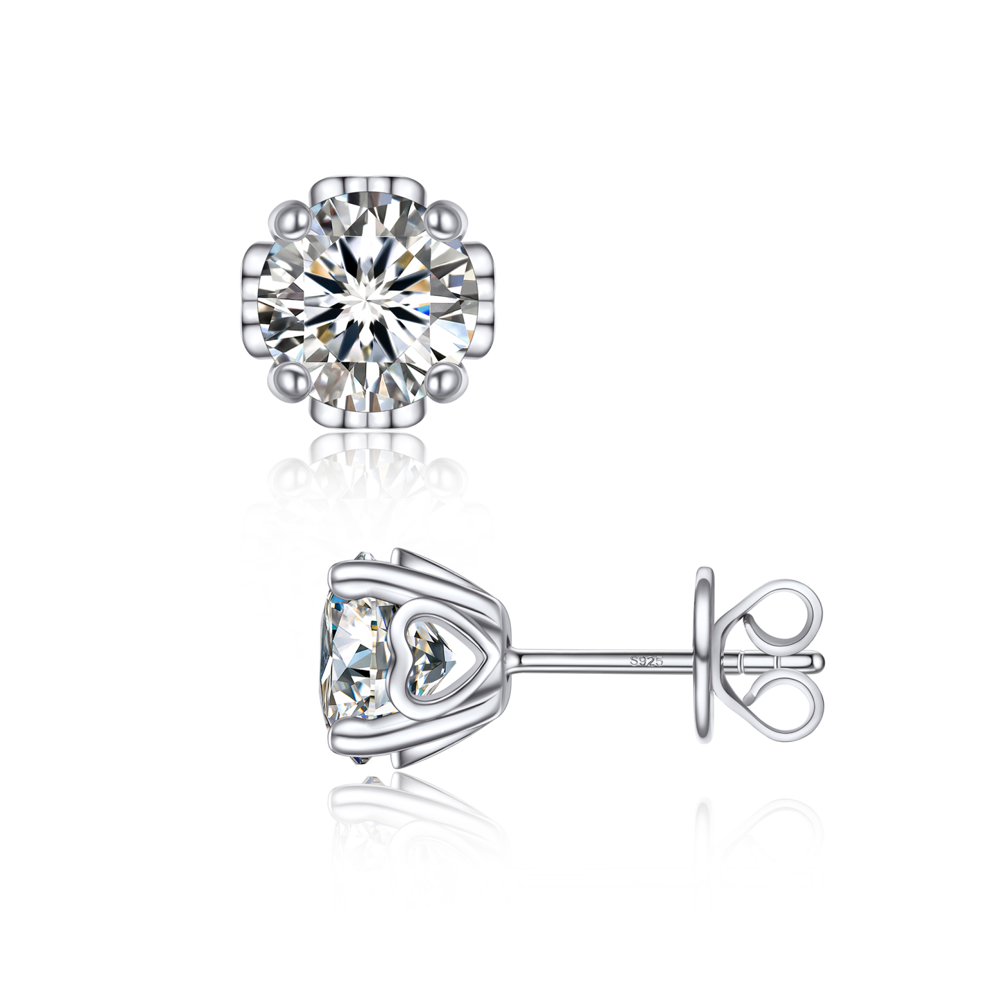 Side Heart Stud Moissanite Earrings in White Gold (D Color VVS1)