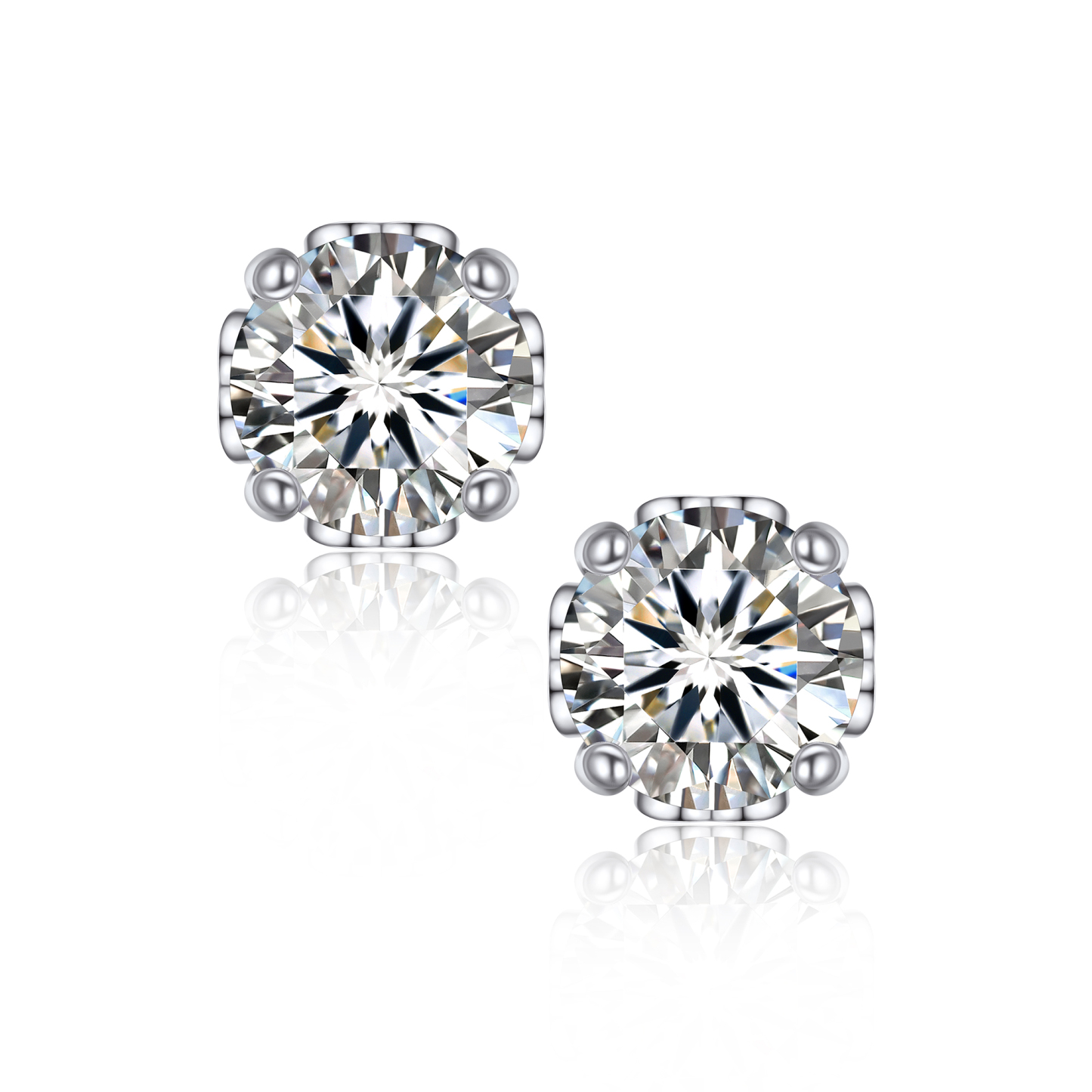 Side Heart Stud Moissanite Earrings in White Gold (D Color VVS1)