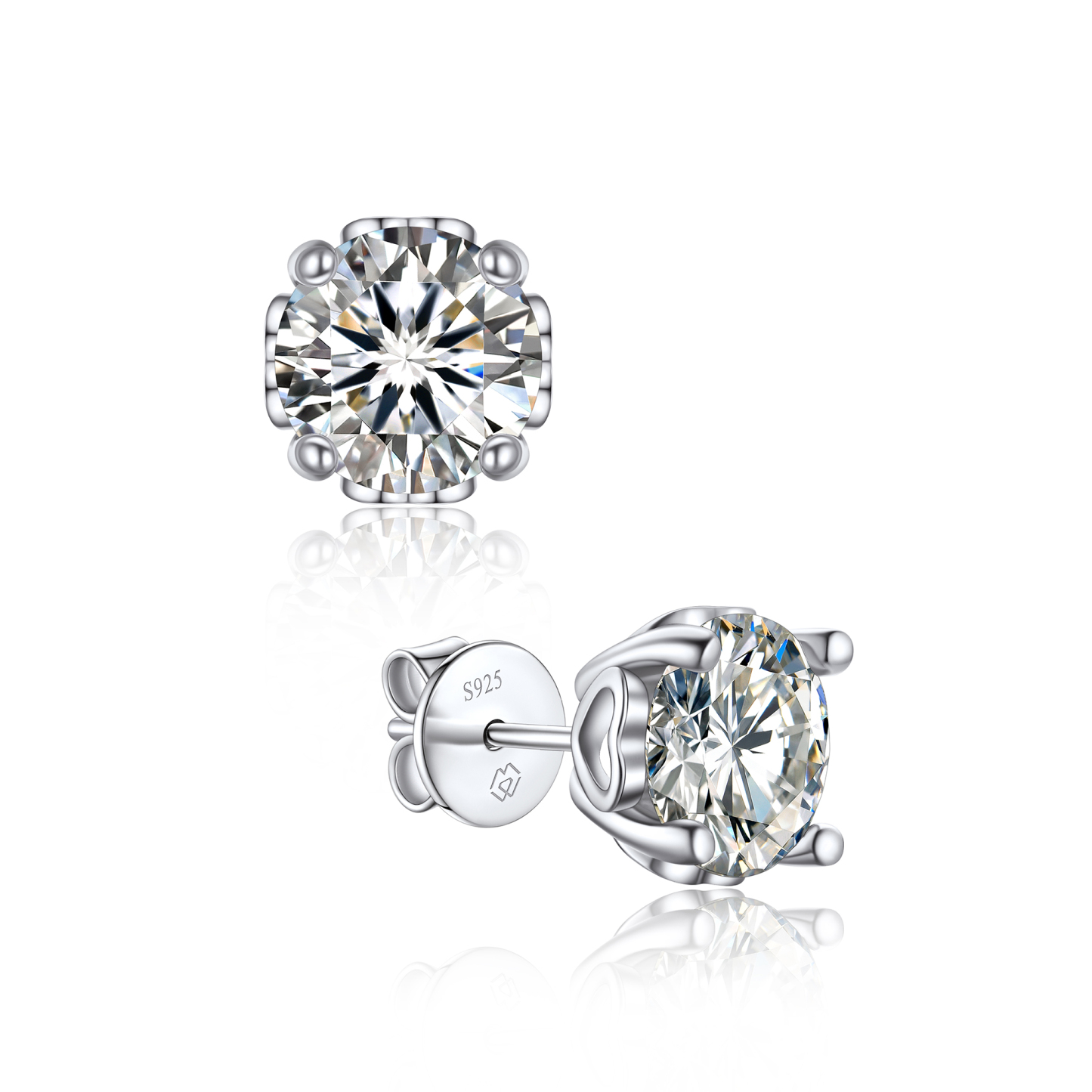 Side Heart Stud Moissanite Earrings in White Gold (D Color VVS1)