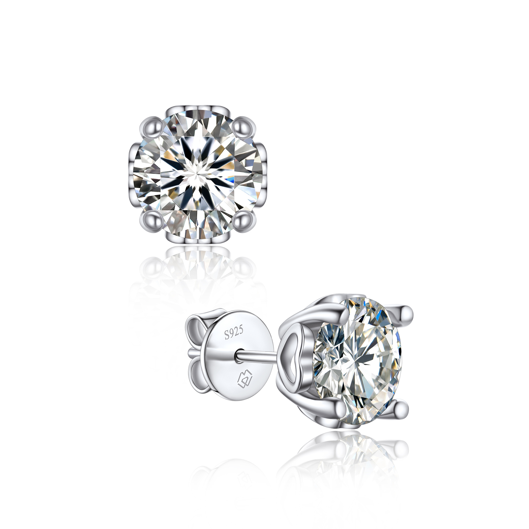 Side Heart Stud Moissanite Earrings in White Gold (D Color VVS1)