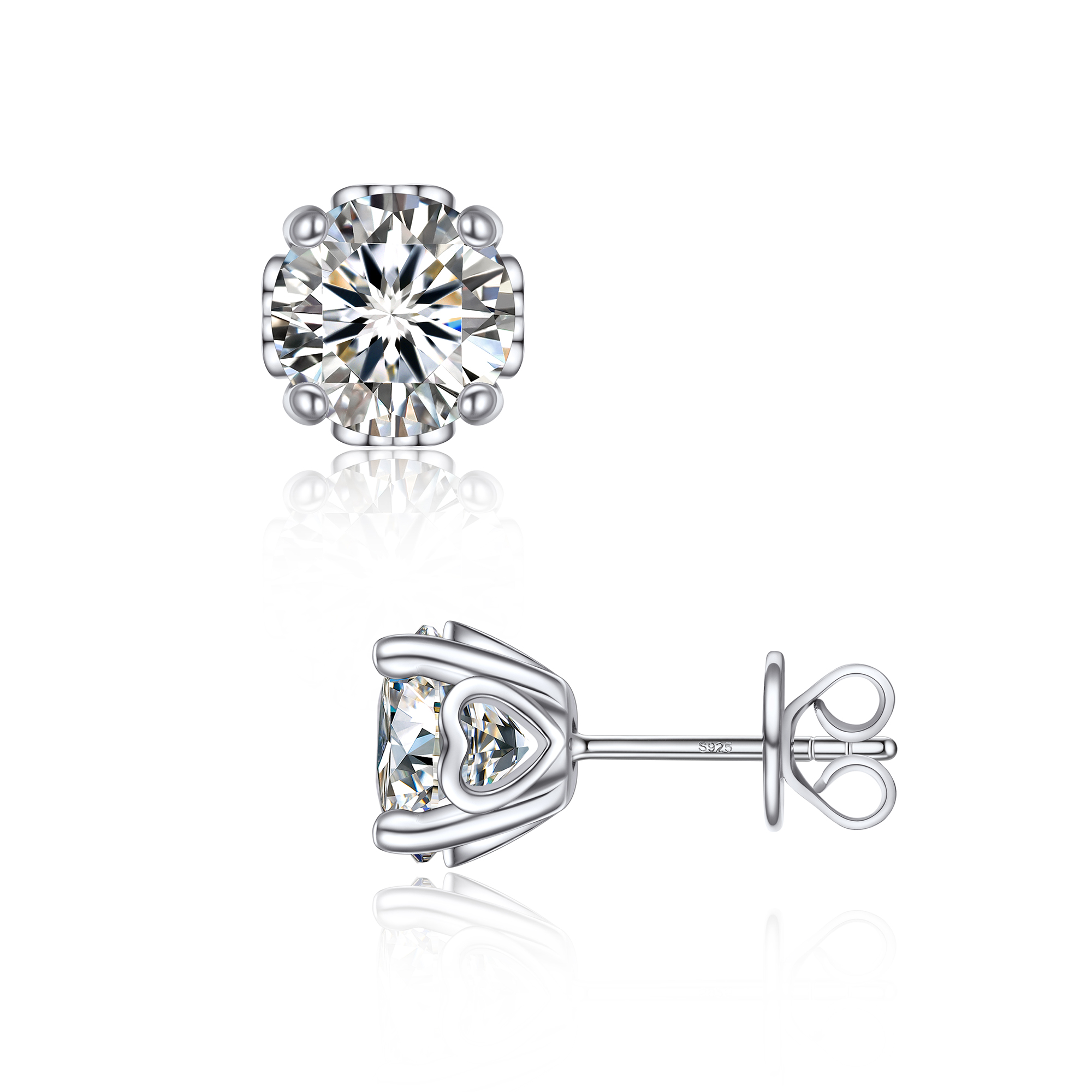 Side Heart Stud Moissanite Earrings in White Gold (D Color VVS1)