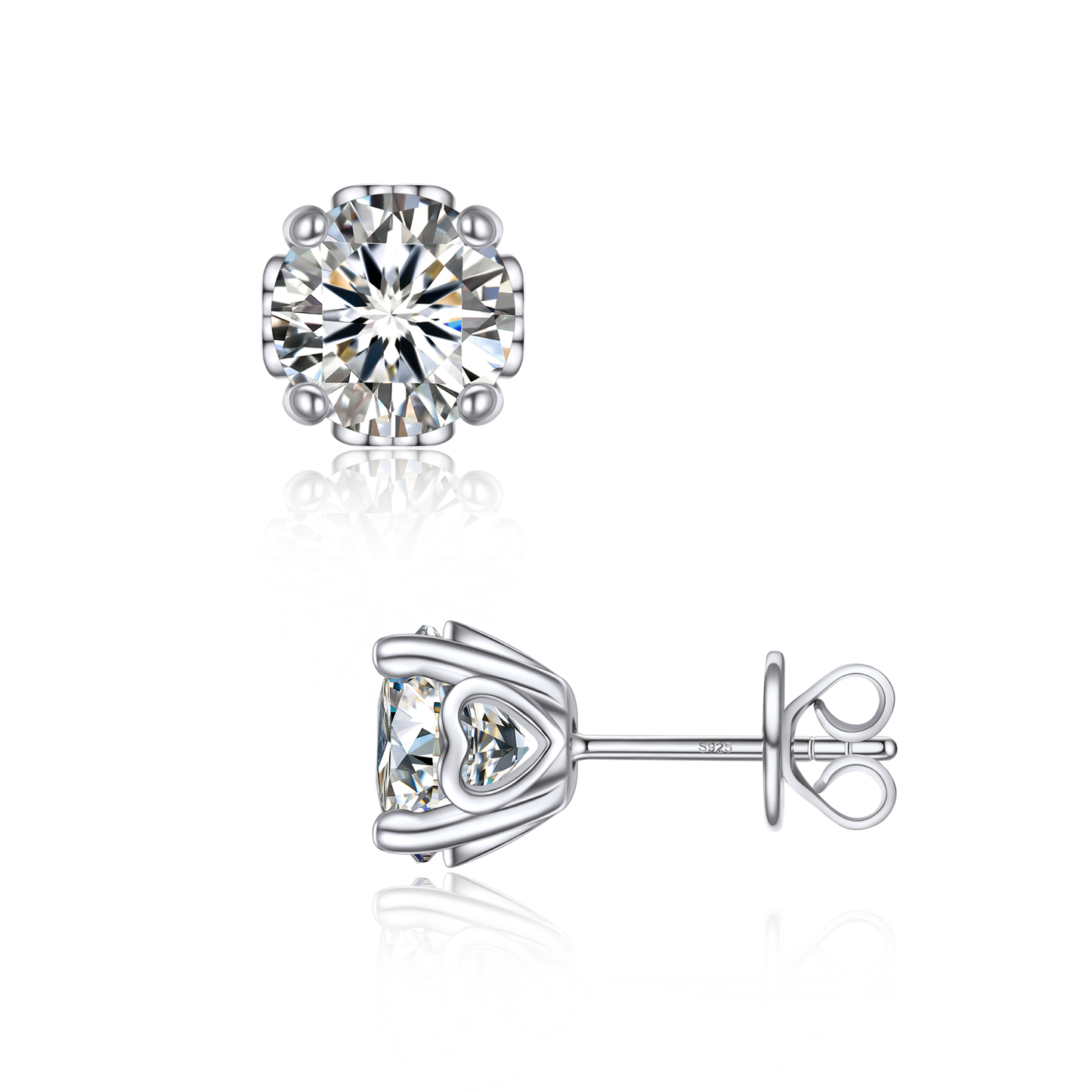 Side Heart Stud Moissanite Earrings in White Gold (D Color VVS1)
