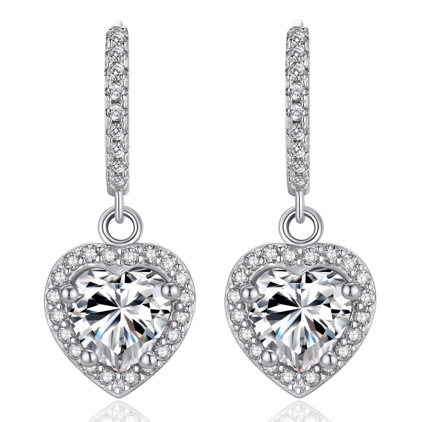 Halo Heart Huggie Hoop Moissanite Drop Earrings (1 Ct. VVS1)