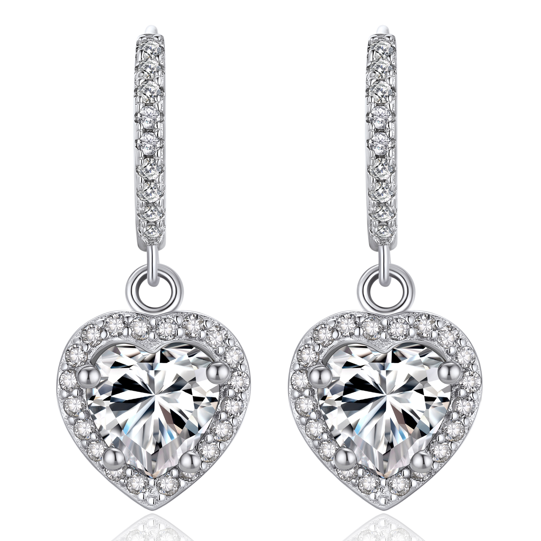 Halo Heart Huggie Hoop Moissanite Drop Earrings (1 Ct. VVS1)