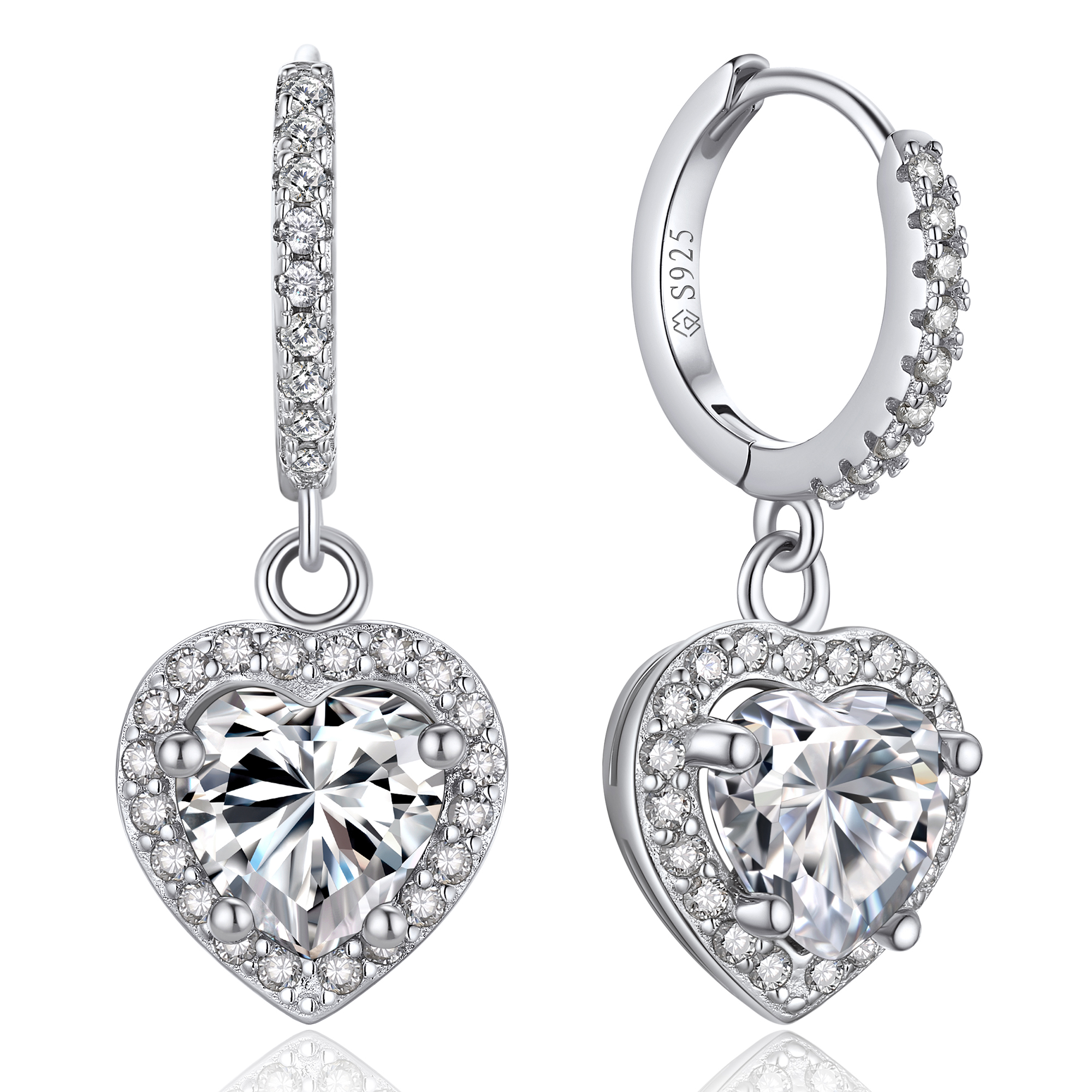 Halo Heart Huggie Hoop Moissanite Drop Earrings (1 Ct. VVS1)