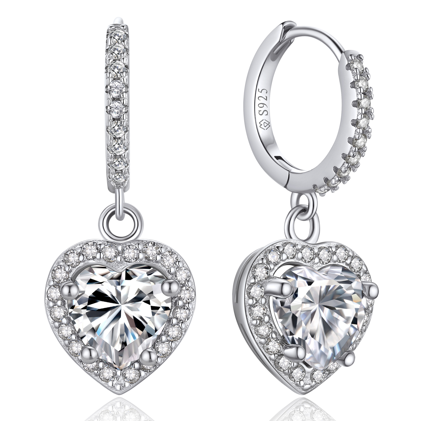Halo Heart Huggie Hoop Moissanite Drop Earrings (1 Ct. VVS1)