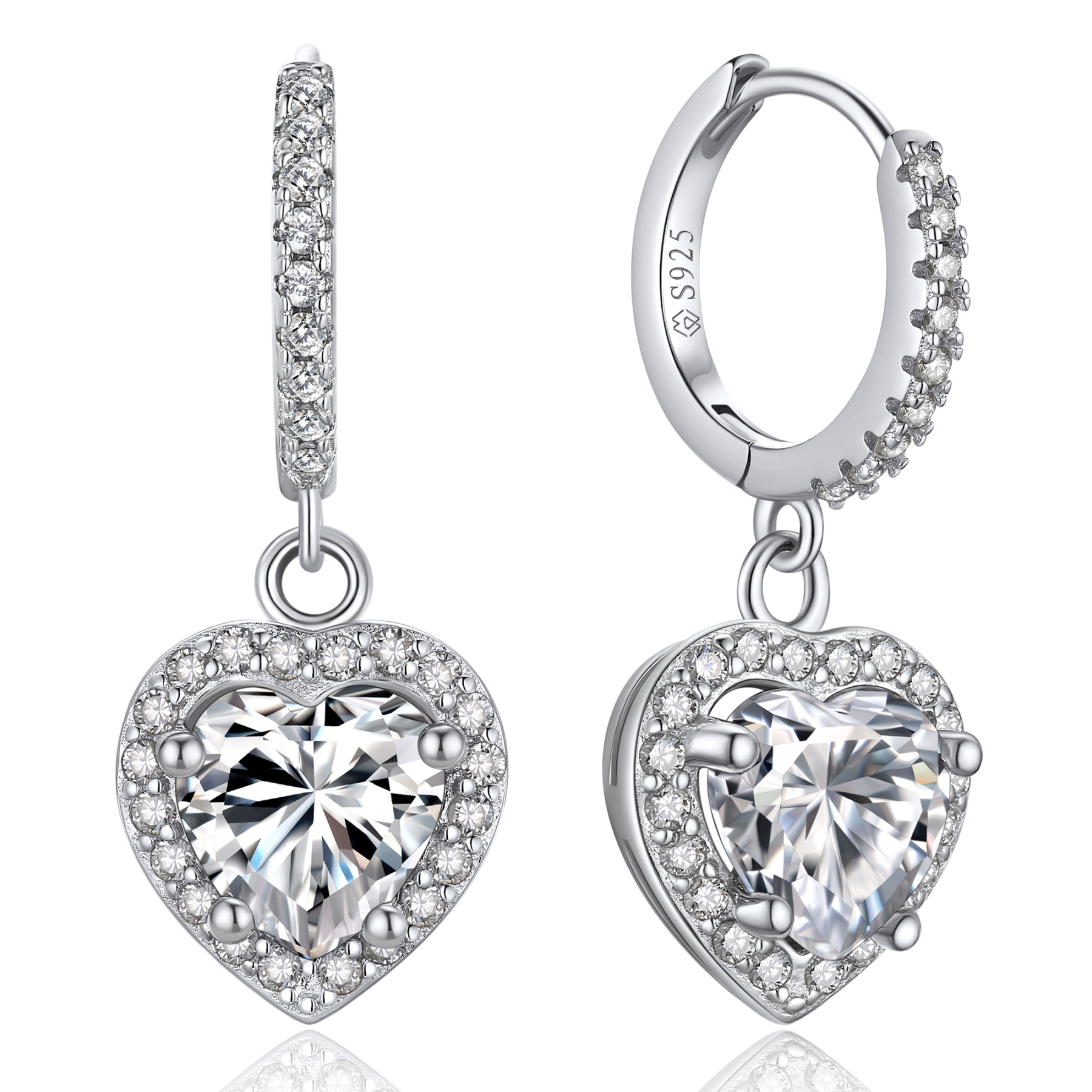 Halo Heart Huggie Hoop Moissanite Drop Earrings (1 Ct. VVS1)