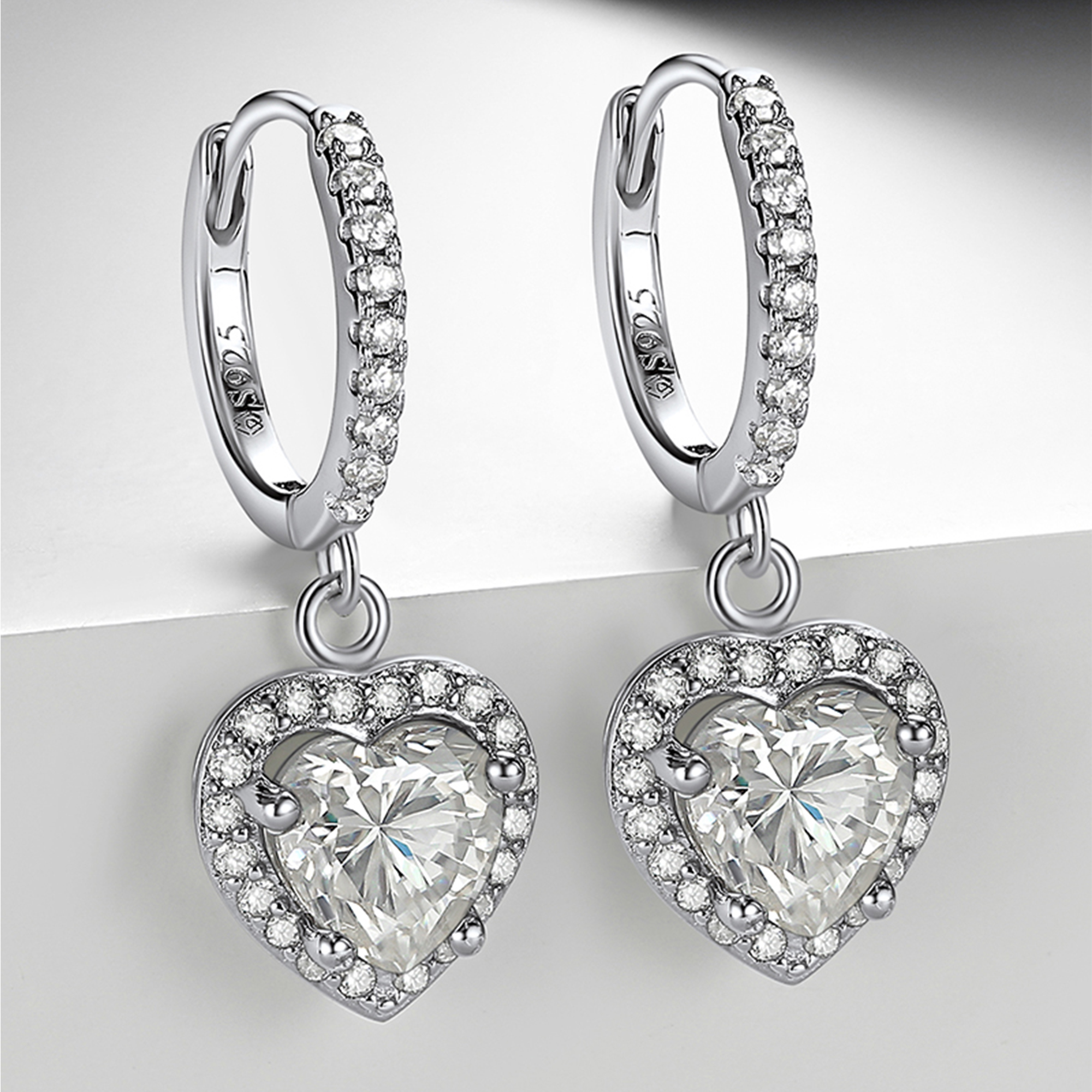 Halo Heart Huggie Hoop Moissanite Drop Earrings (1 Ct. VVS1)