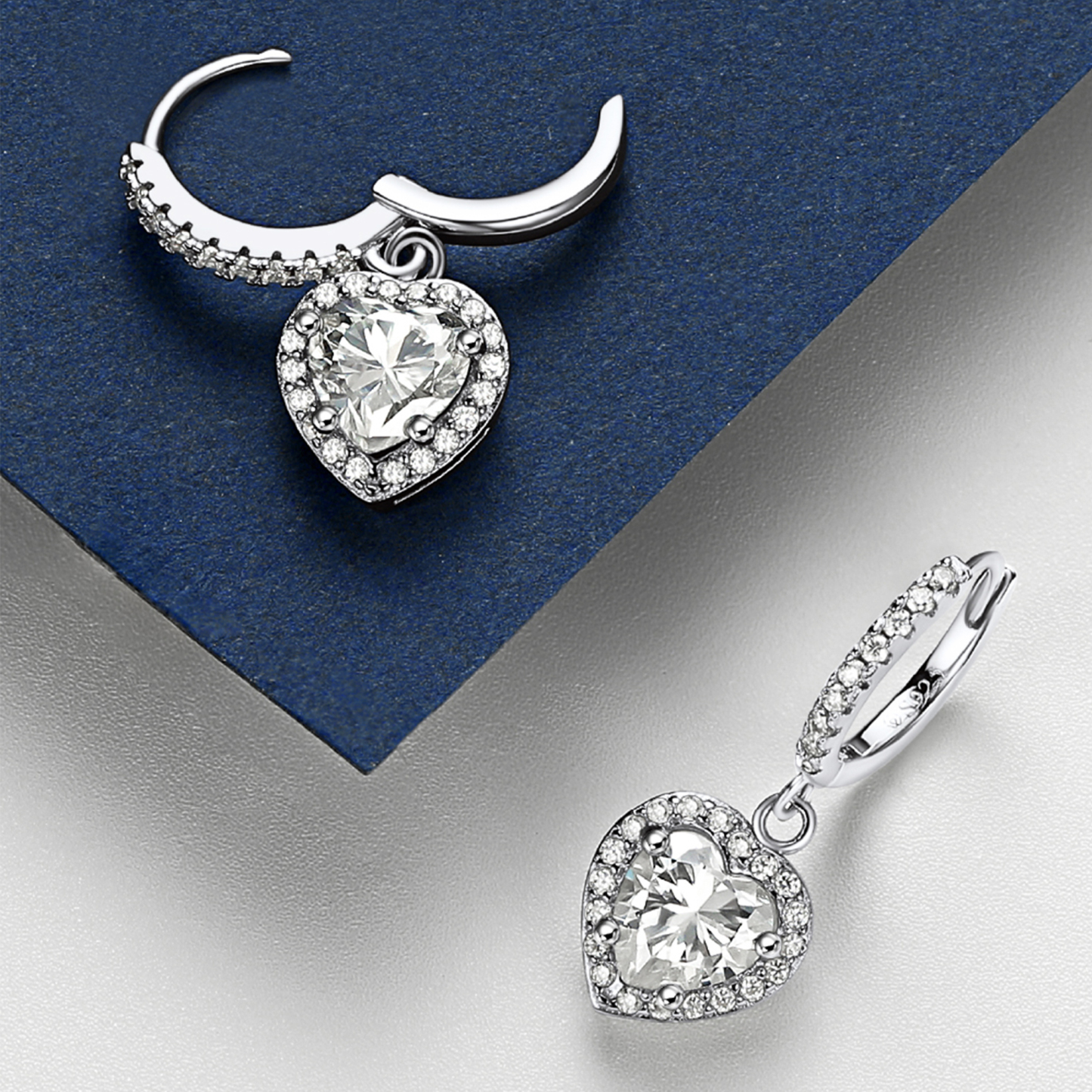 Halo Heart Huggie Hoop Moissanite Drop Earrings (1 Ct. VVS1)