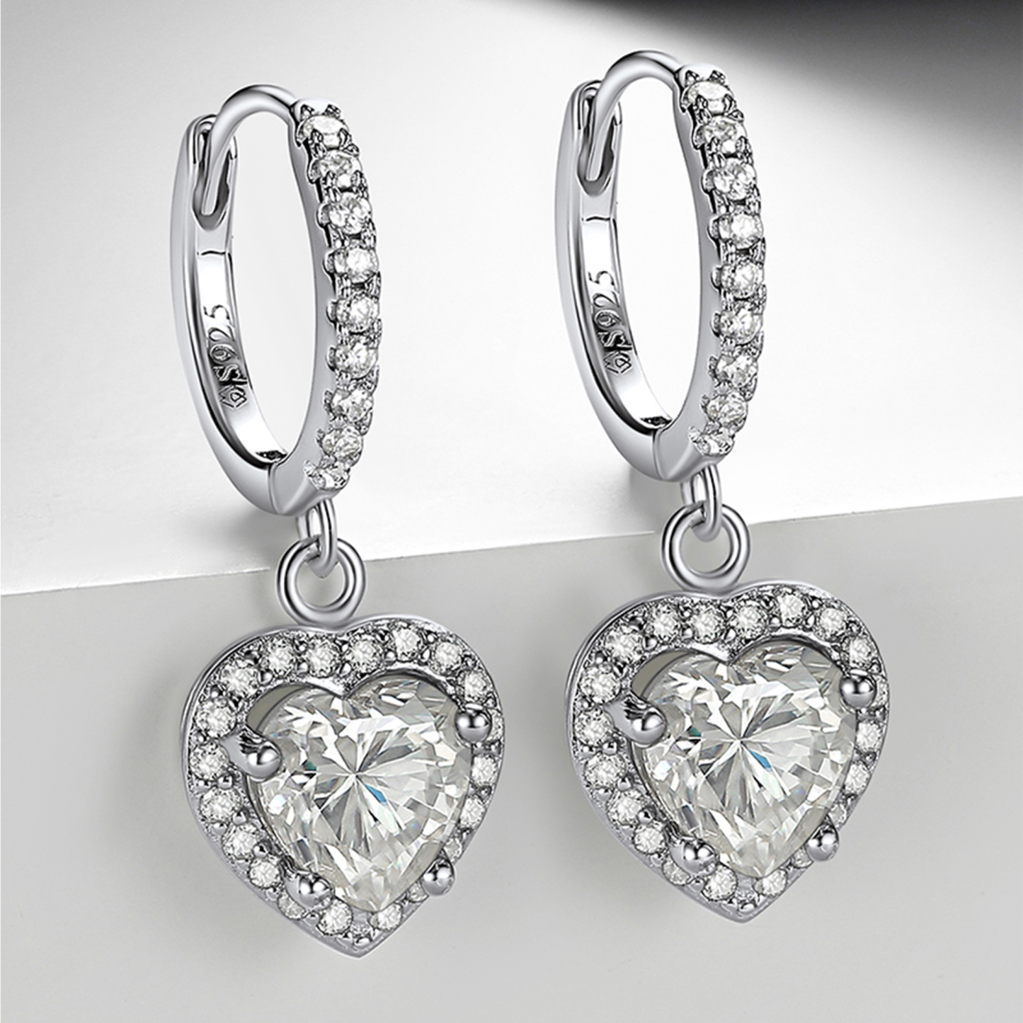 Halo Heart Huggie Hoop Moissanite Drop Earrings (1 Ct. VVS1)