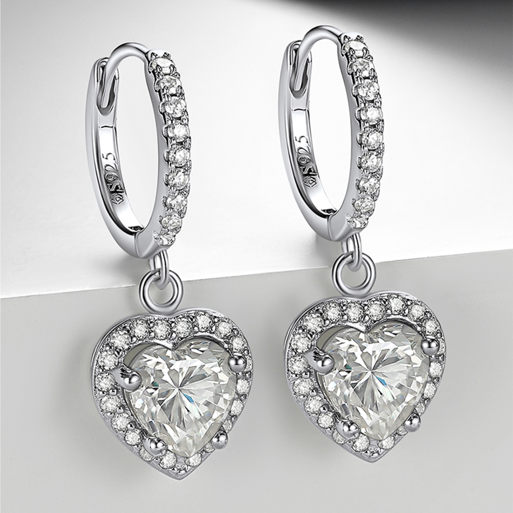 Halo Heart Huggie Hoop Moissanite Drop Earrings (1 Ct. VVS1)