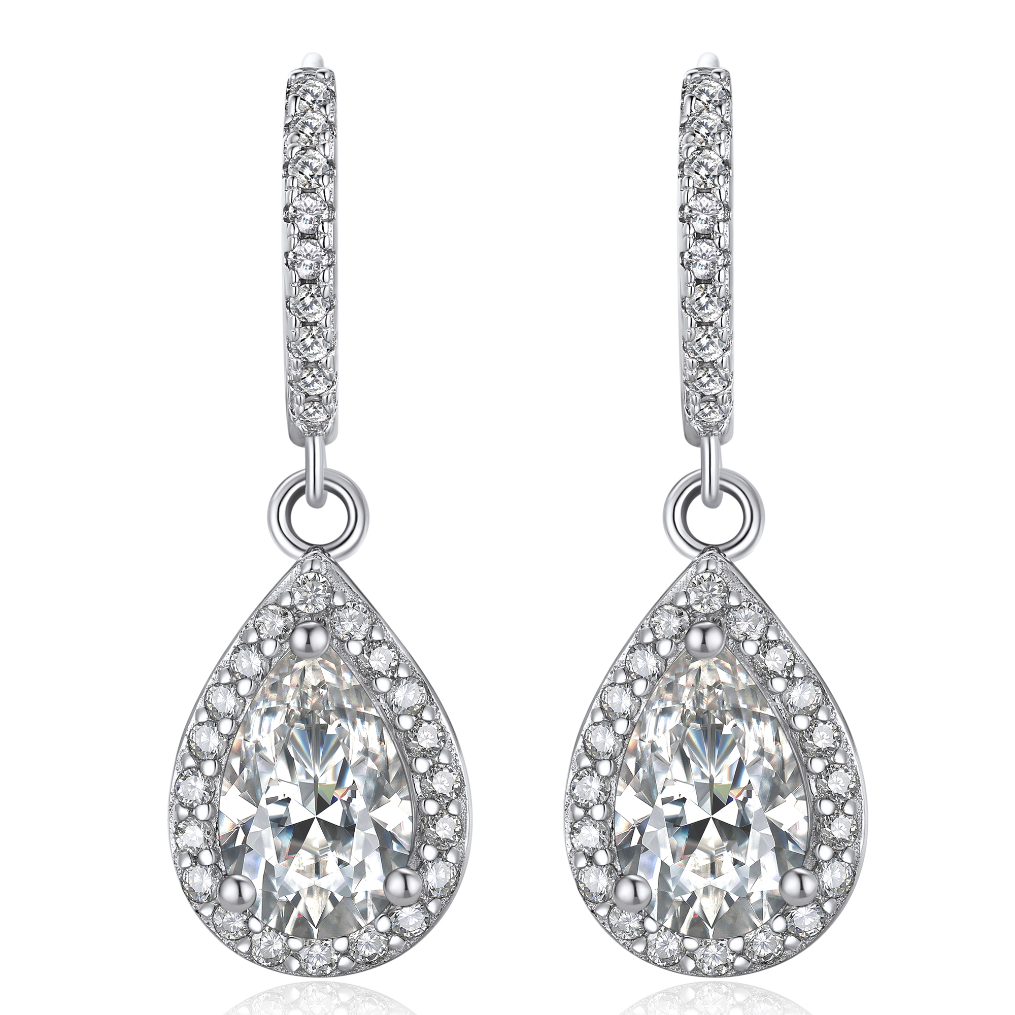 Halo Pear Huggie Hoop Moissanite Teardrop Earrings (1 Ct. VVS1)
