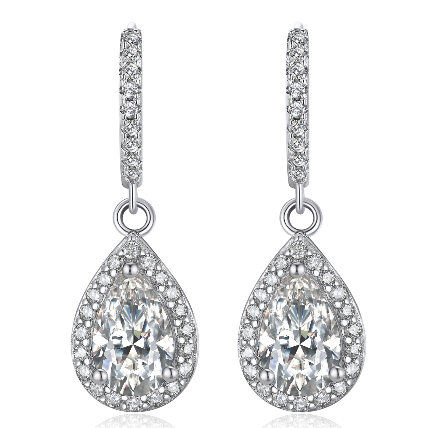 Halo Pear Huggie Hoop Moissanite Teardrop Earrings (1 Ct. VVS1)