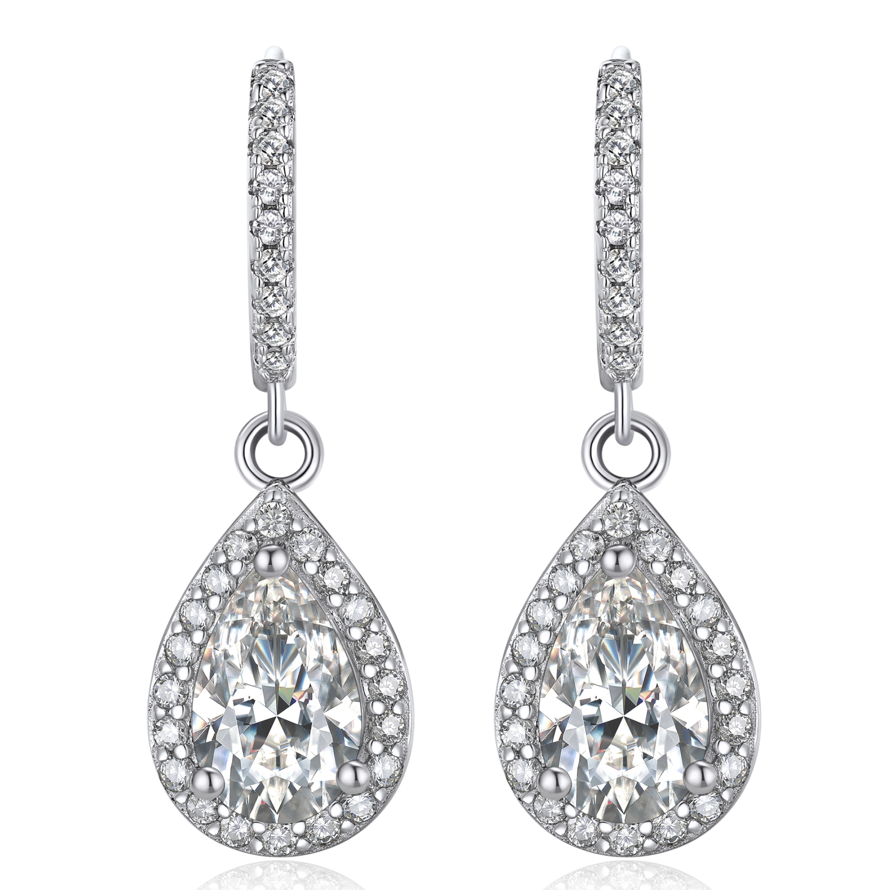 Halo Pear Huggie Hoop Moissanite Teardrop Earrings (1 Ct. VVS1)