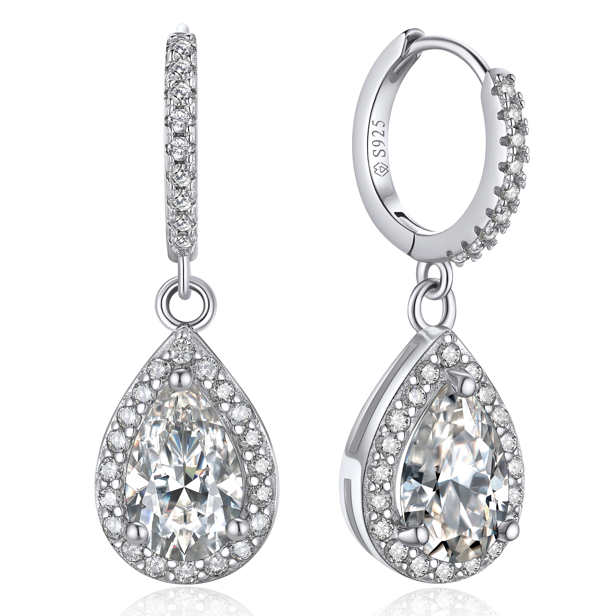 Halo Pear Huggie Hoop Moissanite Teardrop Earrings (1 Ct. VVS1)