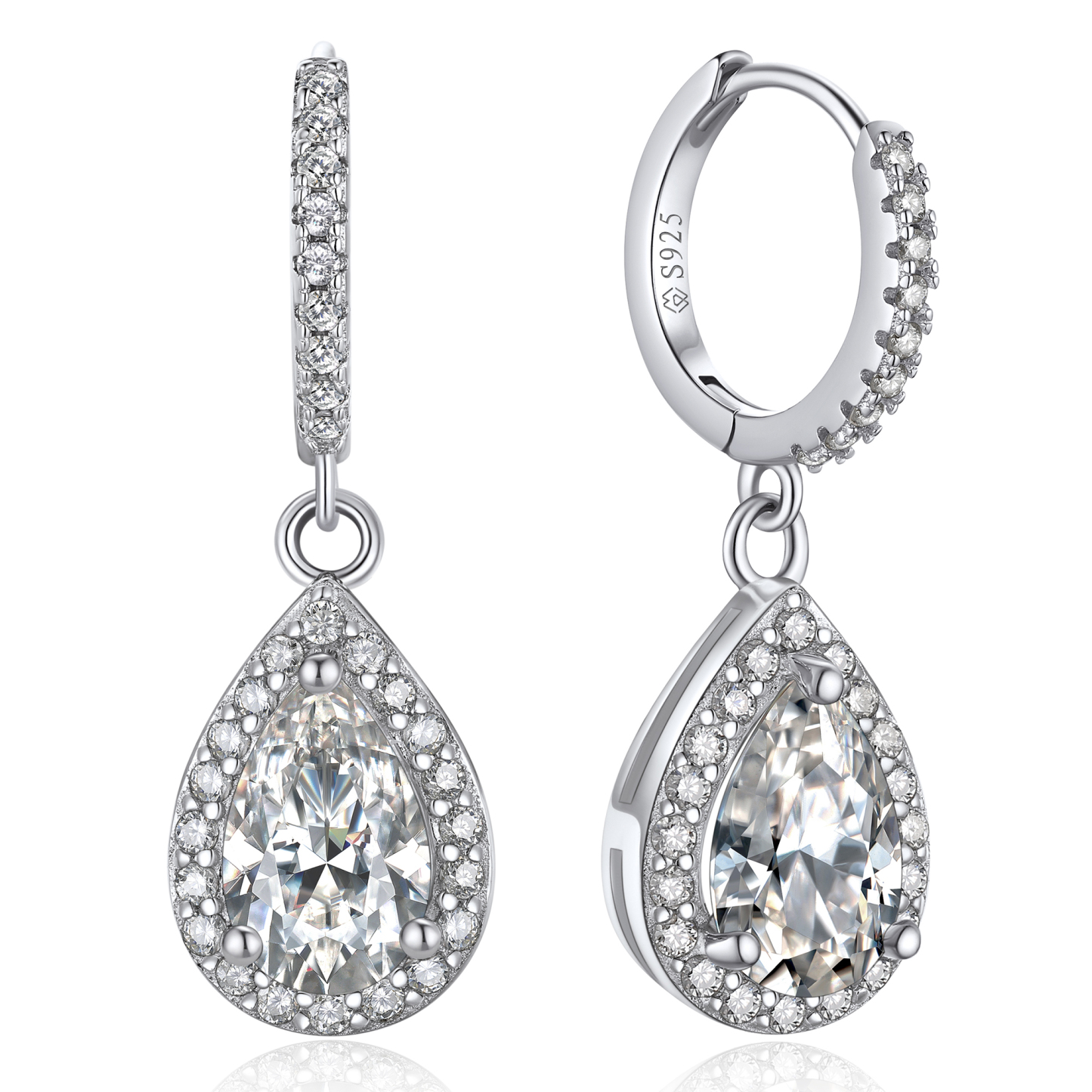 Halo Pear Huggie Hoop Moissanite Teardrop Earrings (1 Ct. VVS1)