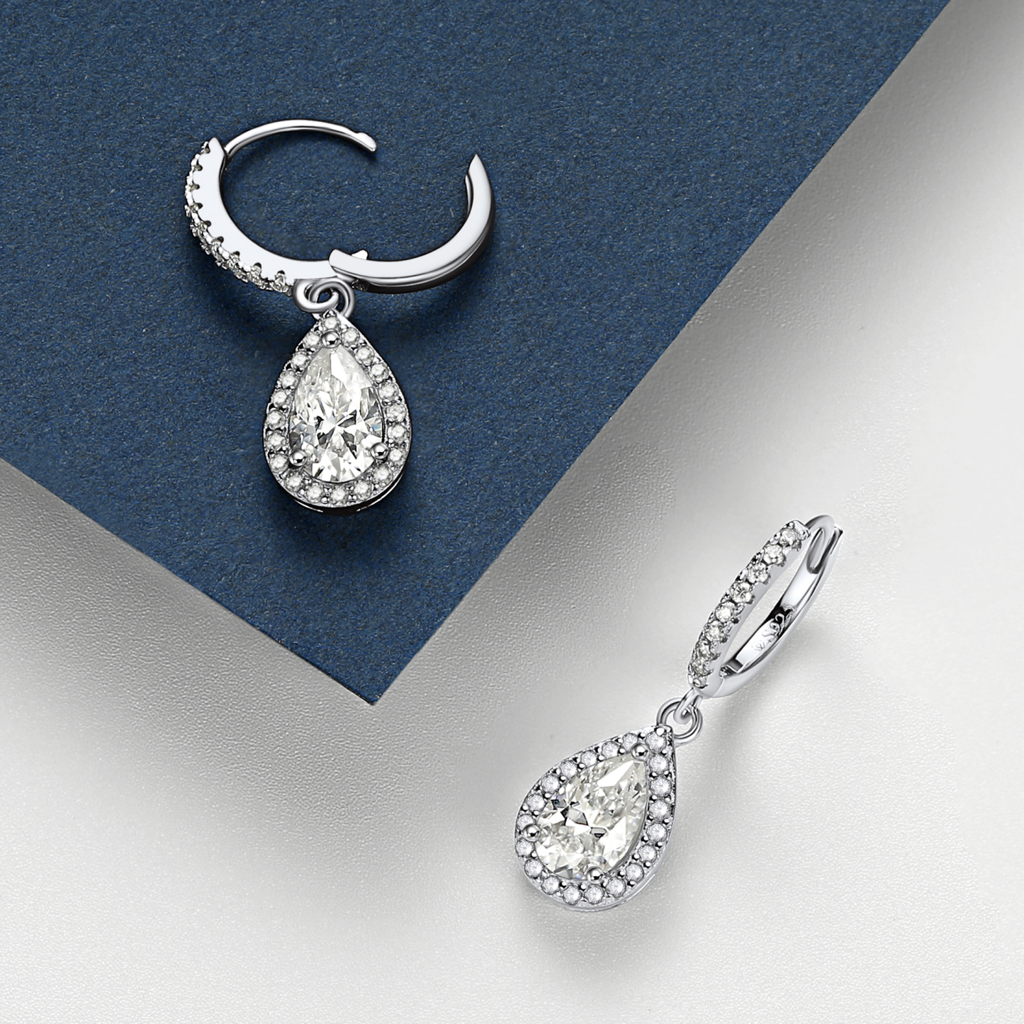 Halo Pear Huggie Hoop Moissanite Teardrop Earrings (1 Ct. VVS1)