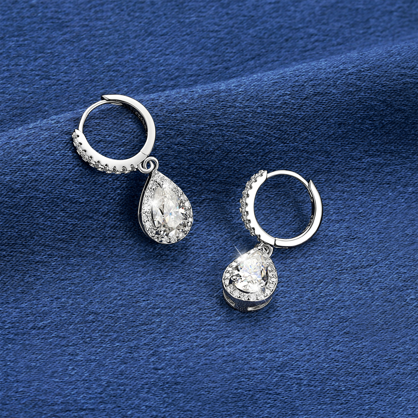 Halo Pear Huggie Hoop Moissanite Teardrop Earrings (1 Ct. VVS1)