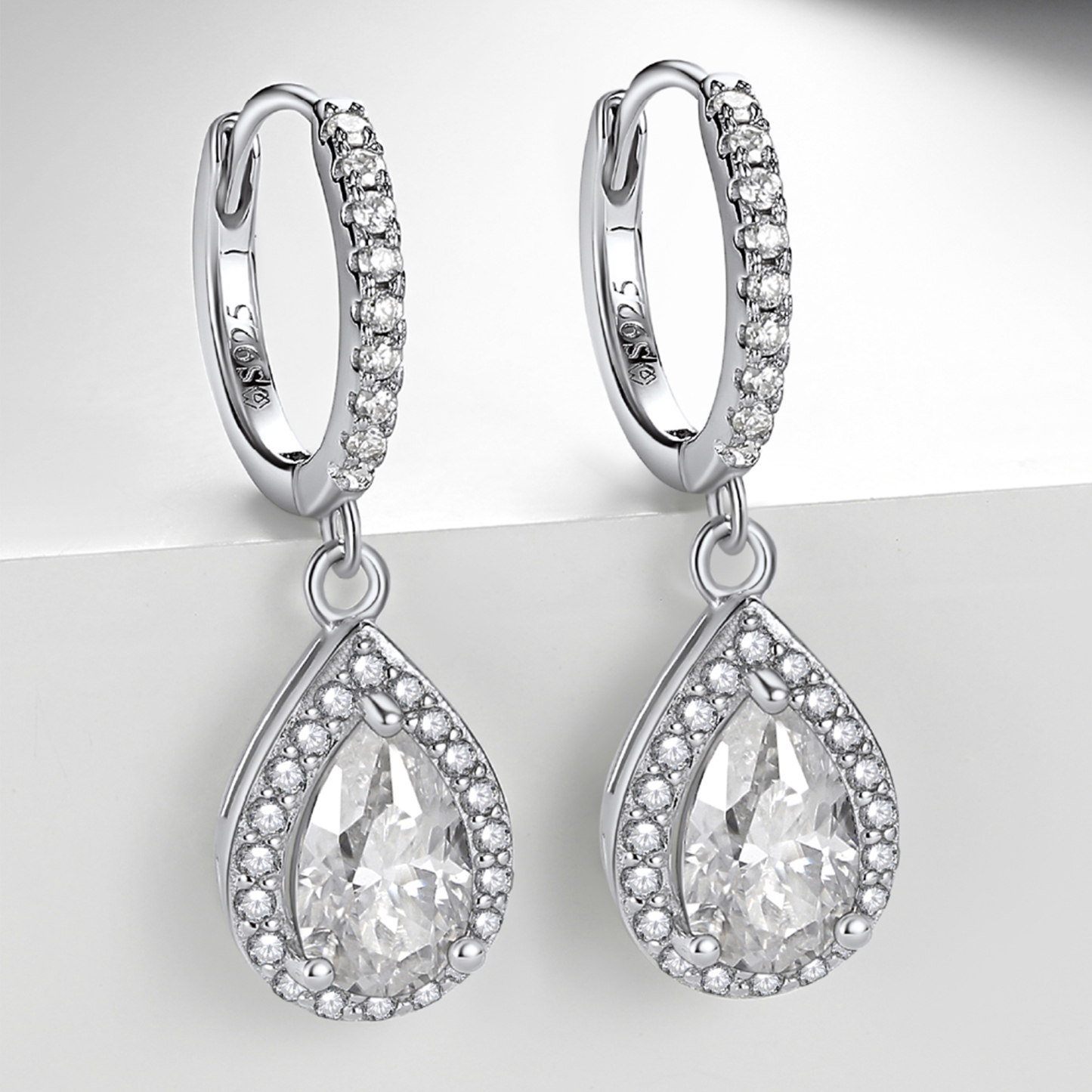 Halo Pear Huggie Hoop Moissanite Teardrop Earrings (1 Ct. VVS1)