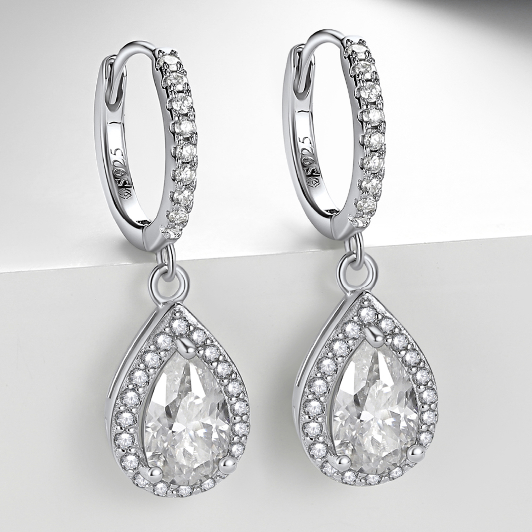 Halo Pear Huggie Hoop Moissanite Teardrop Earrings (1 Ct. VVS1)