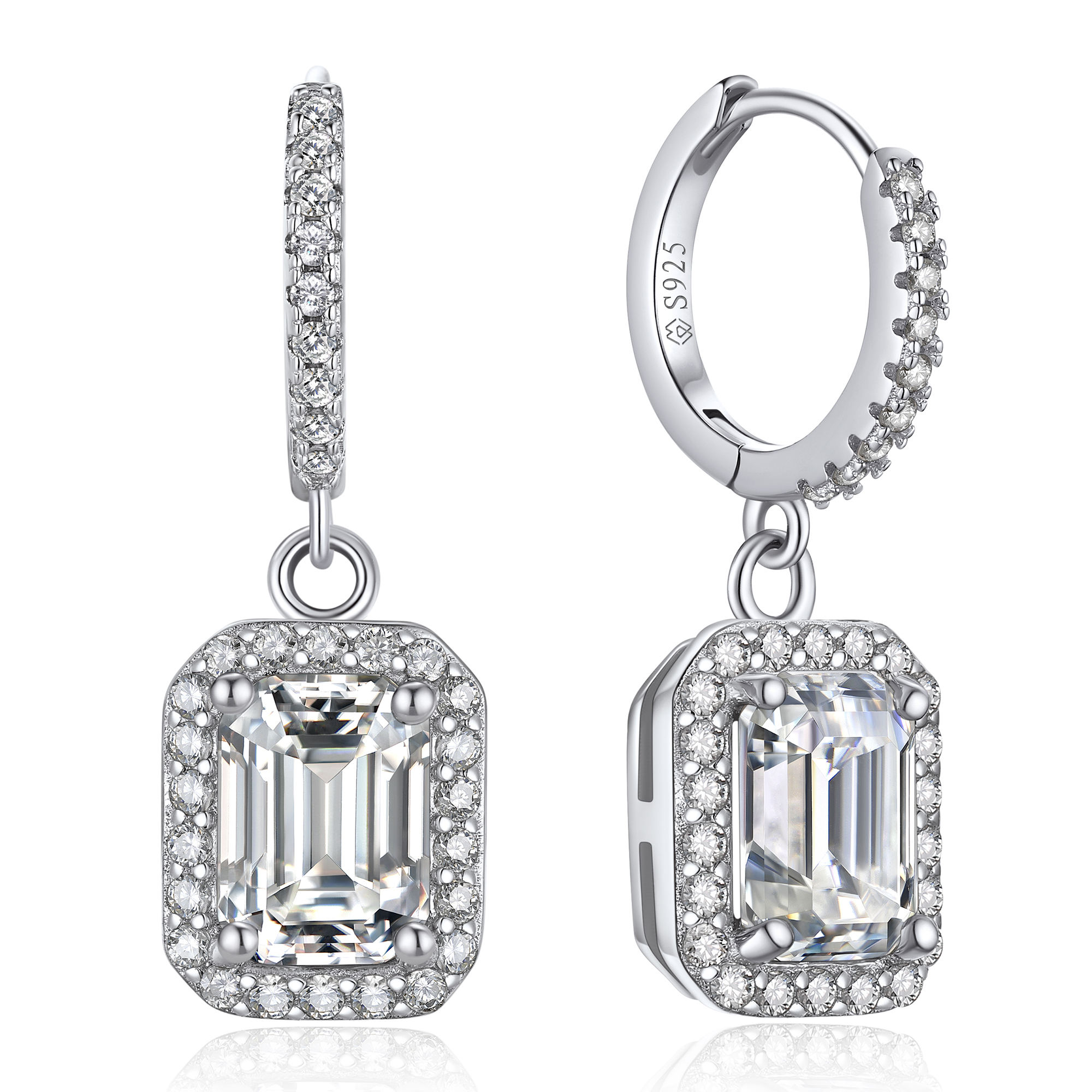 Halo Emerald Huggie Hoop Moissanite Drop Earrings (1 Ct. VVS1)