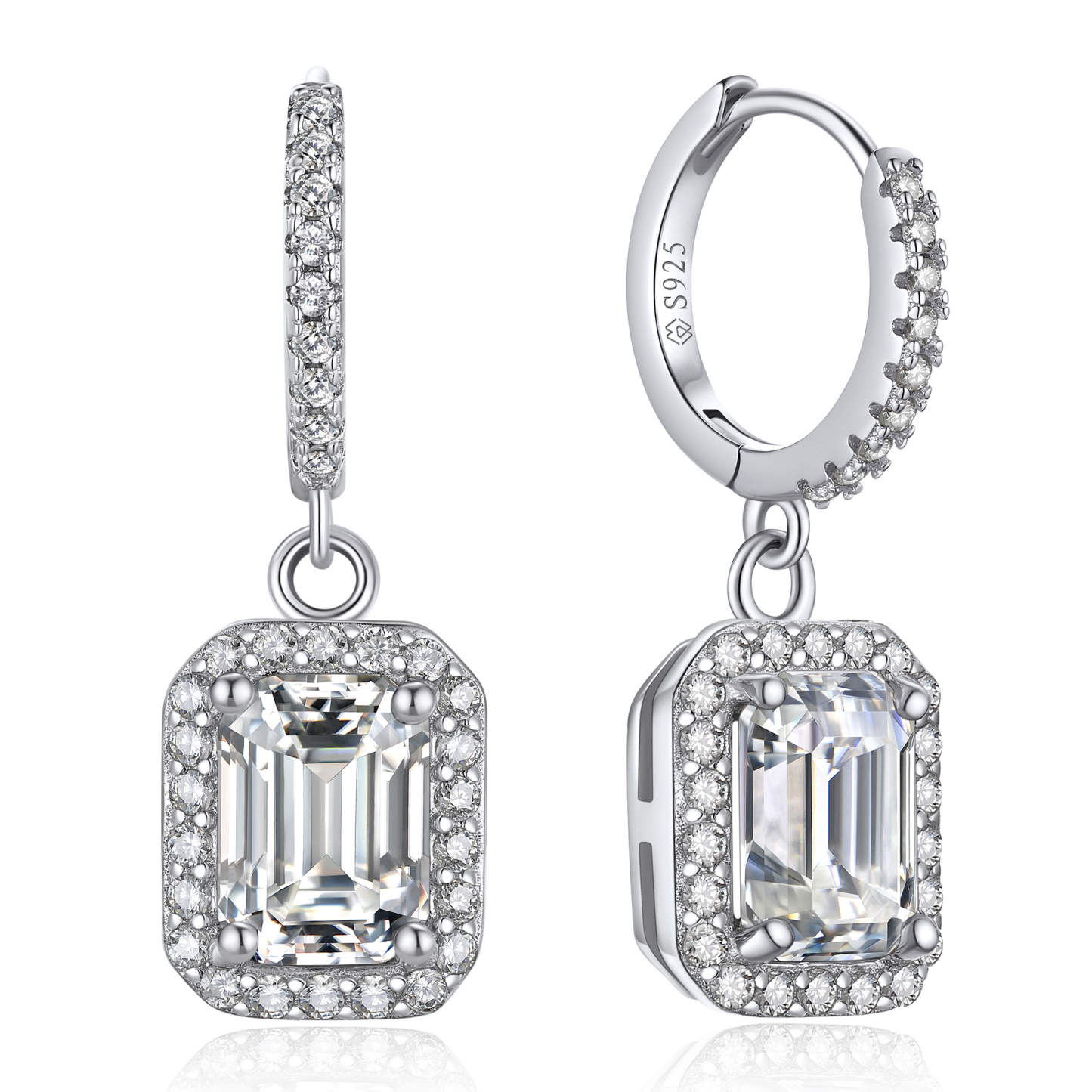 Halo Emerald Huggie Hoop Moissanite Drop Earrings (1 Ct. VVS1)