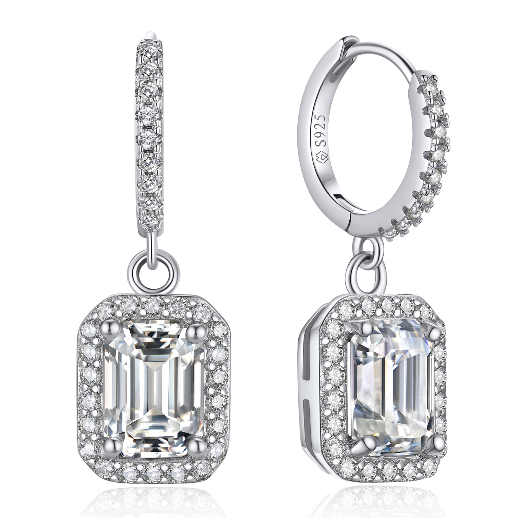 Halo Emerald Huggie Hoop Moissanite Drop Earrings (1 Ct. VVS1)