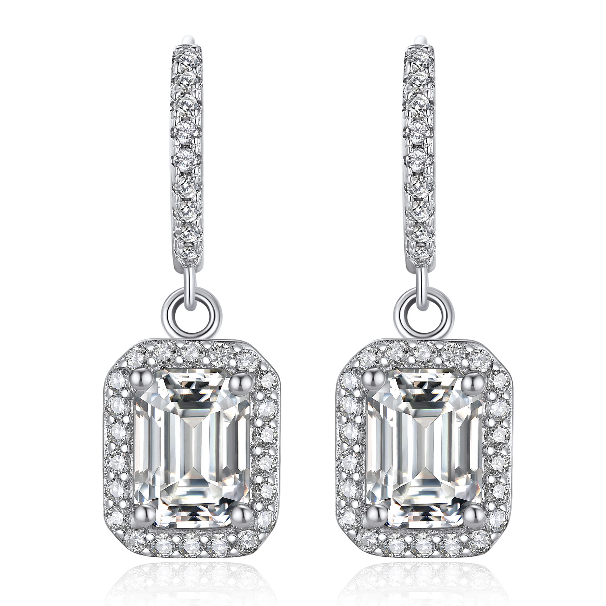 Halo Emerald Huggie Hoop Moissanite Drop Earrings (1 Ct. VVS1)
